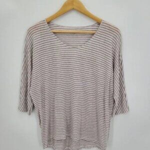 Eileen Fisher Womens 100% Linen Dolman Sleeve Top Stripes 3/4 Sleeve Size Small